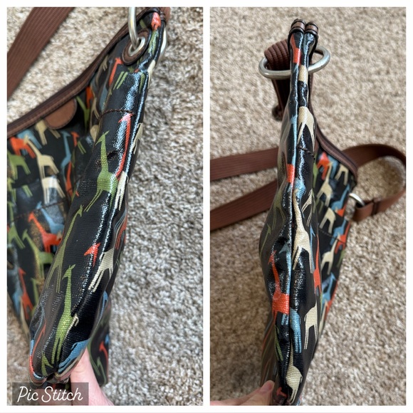 Fossil Brown Multi Giraffes Pattern Key-Per Crossbody Purse Coated Canvas Blue - Picture 8 of 16